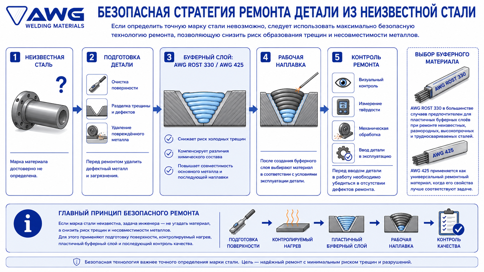 Безопасная стратегия ремонта детали из неизвестной стали